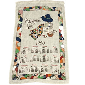 1980 Linen Towel Calendar Sunbonnet Sue Quilter Patchwork Vintage Wall Hanging